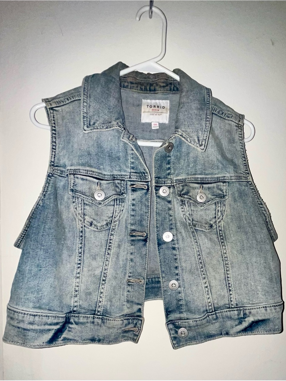 torrid Light Wash Denim Vest in Faded Blue